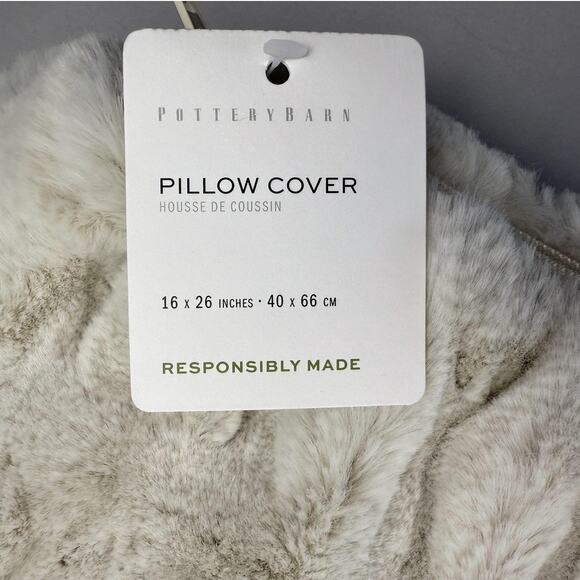 Pottery Barn Lumbar Pillow Cover Ruched Faux Fur Ivory 16x26 Soft Plush Cream - Picture 2 of 10